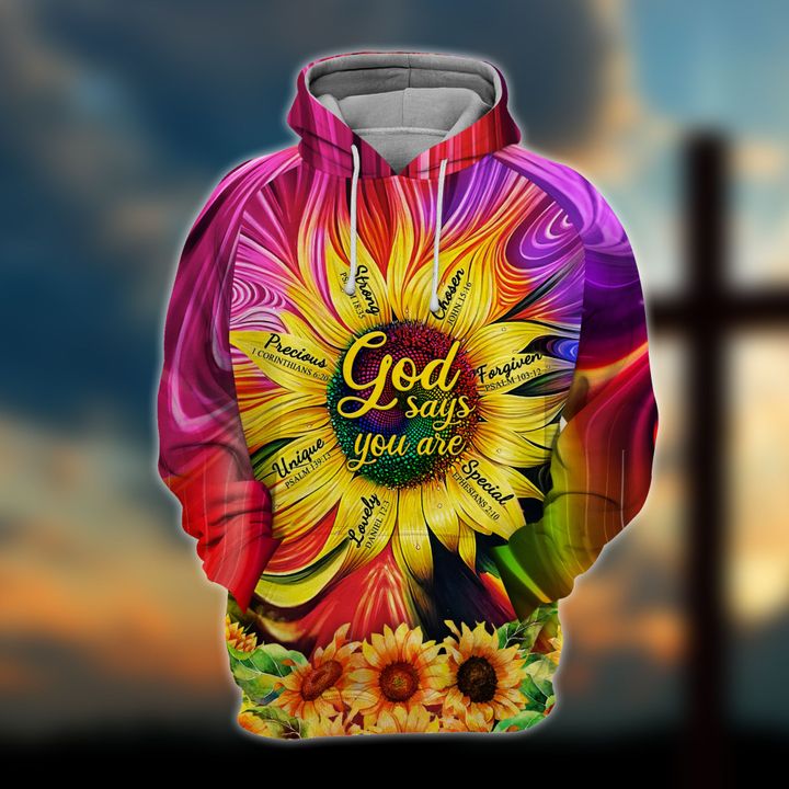 God says you are lovely strong unique sunflower hoodie and shirt 1